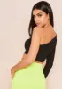 Lottie Black Ribbed One Shoulder Crop Top sold by Missy Empire