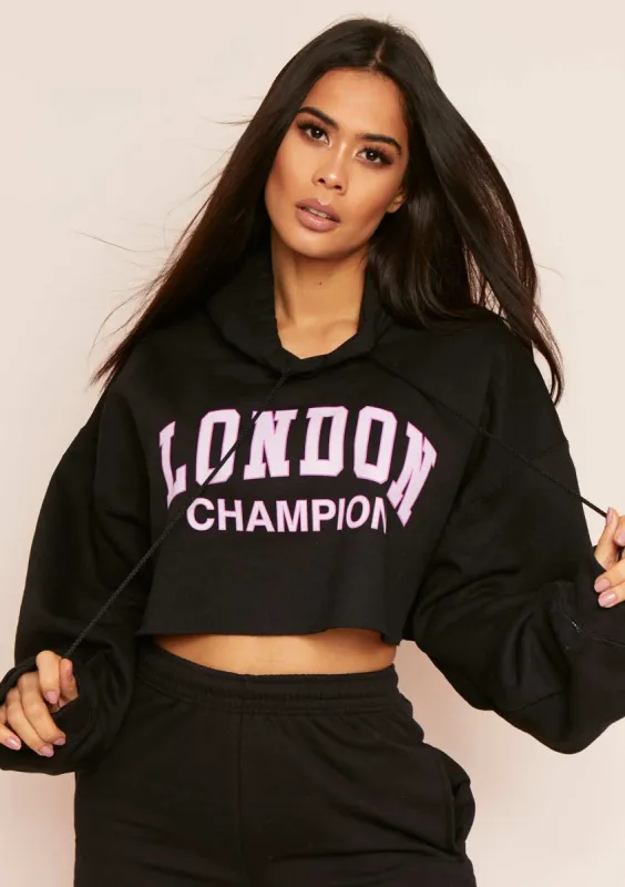 Parker Black Slogan Oversized Cropped Hoodie sold by Missy Empire