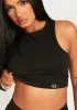 Aaliyah Black Missy Tab Detail Jersey Racer Top sold by Missy Empire