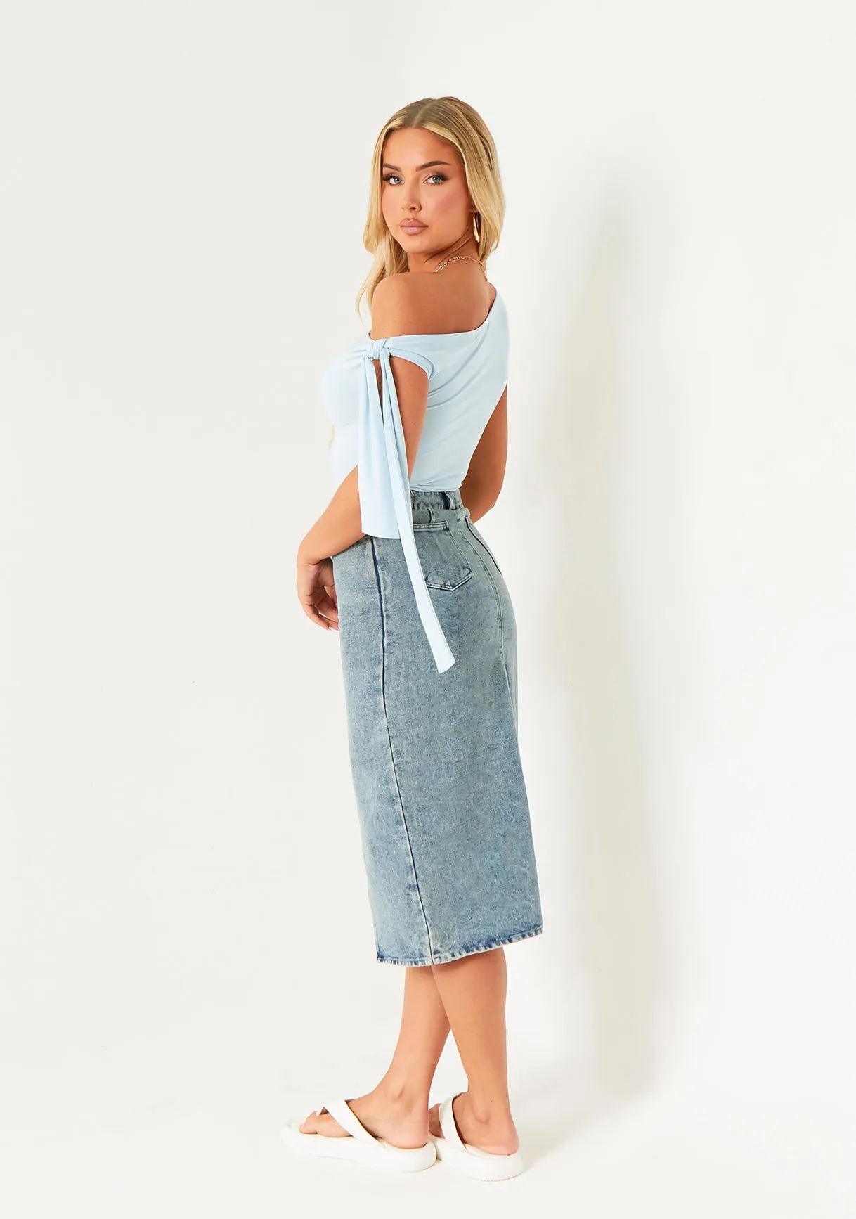 Charlotte Blue Tie Shoulder Super Soft Top sold by Missy Empire product image thumbnail 4