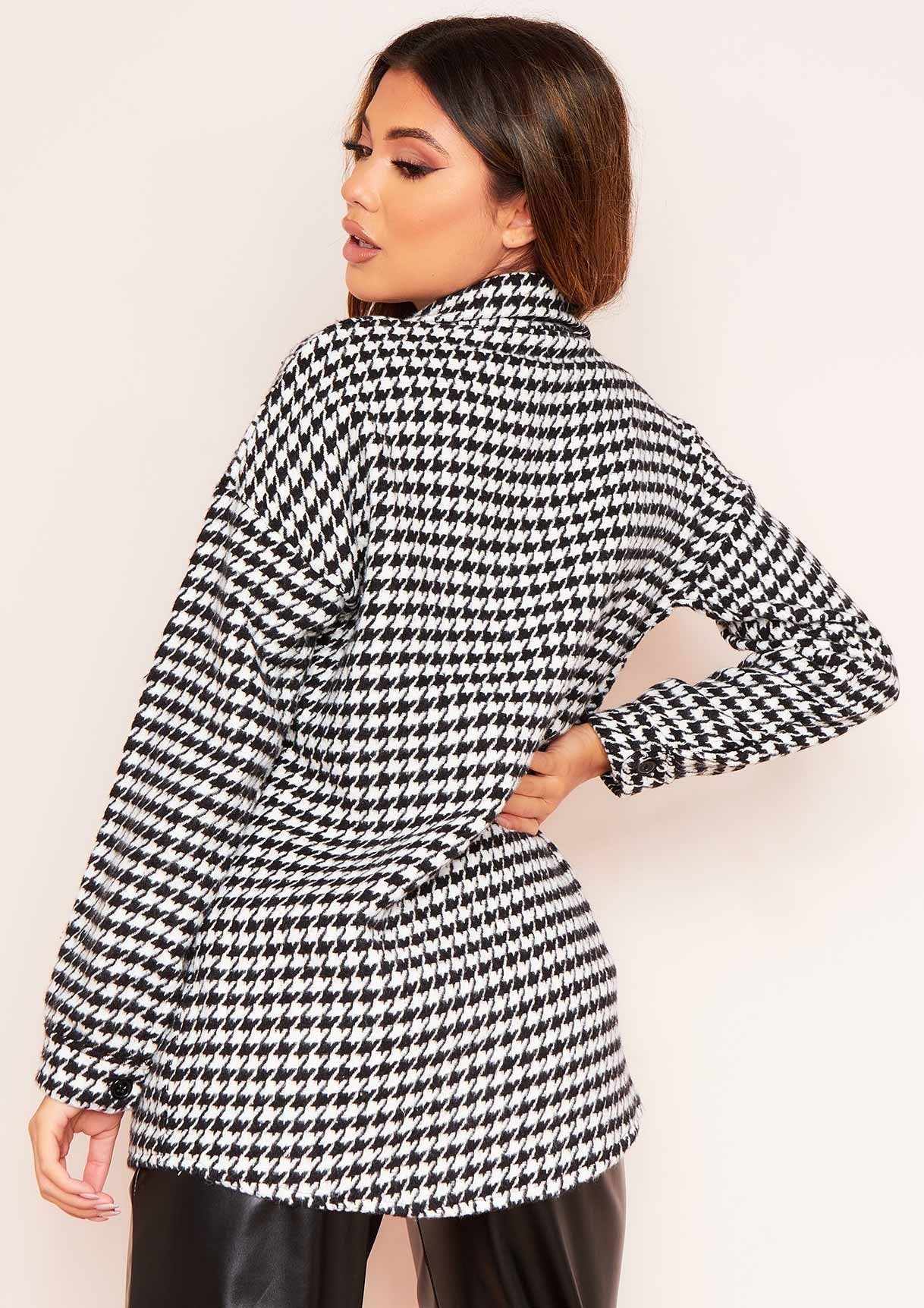 Diya Black Monochrome Dogtooth Oversized Shacket sold by Missy Empire product image thumbnail 4