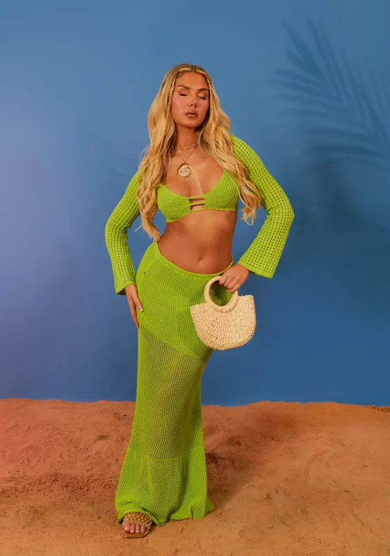 Lucy Green Asymmetric Detail Knitted Midi Skirt sold by Missy Empire