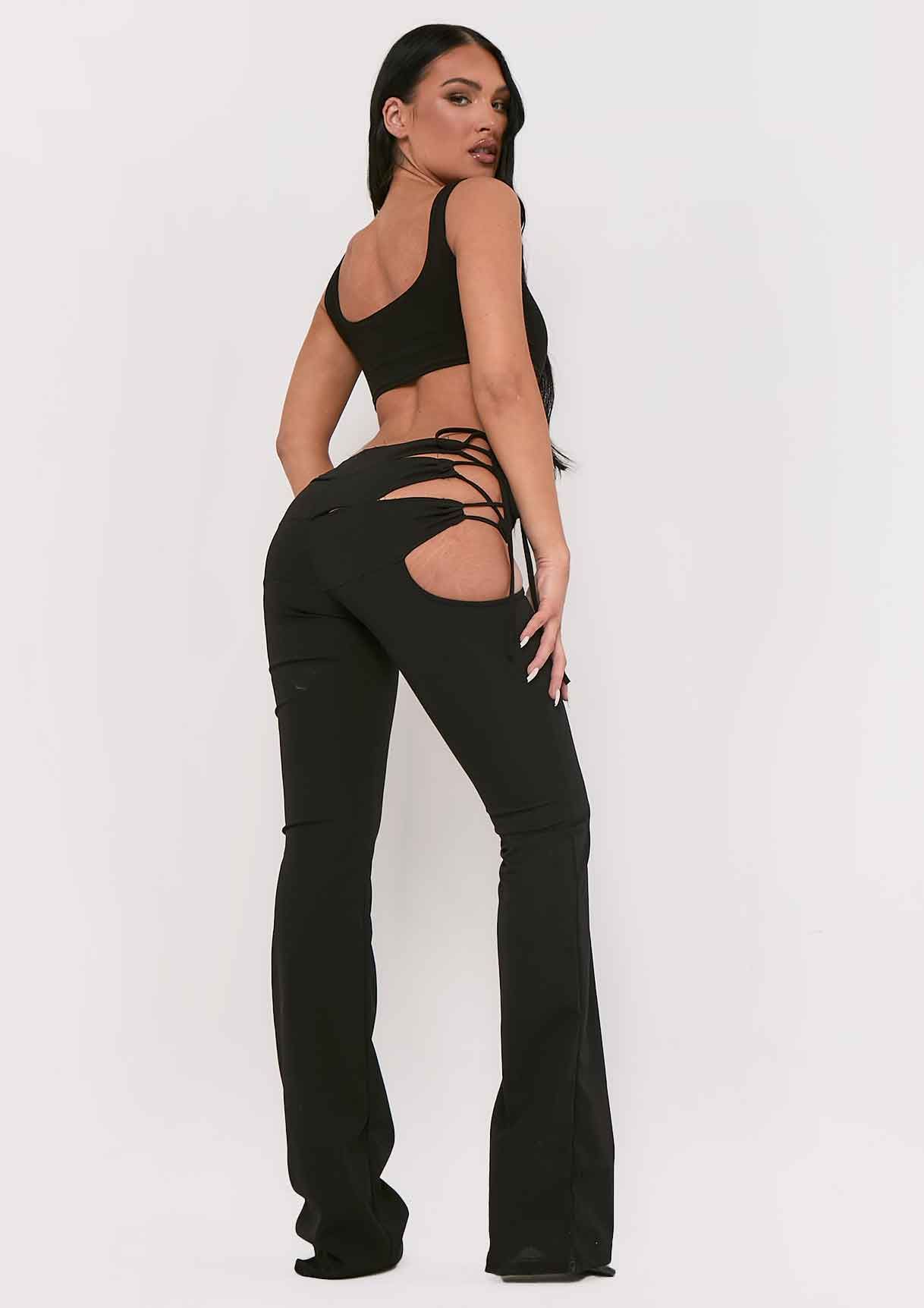 Lexy Black Cut Out Lace Up Flared Trousers sold by Missy Empire product image thumbnail 3