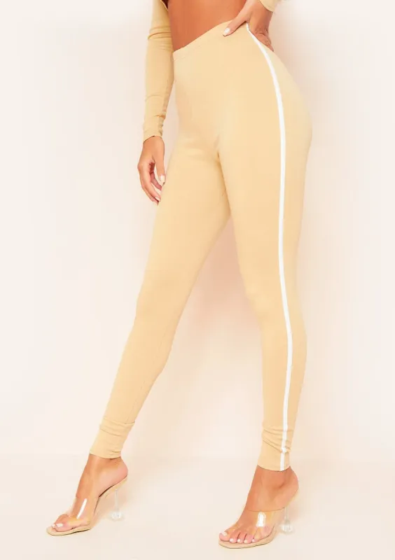 Ellie Beige Contrast Stripe Leggings made by Missy Empire