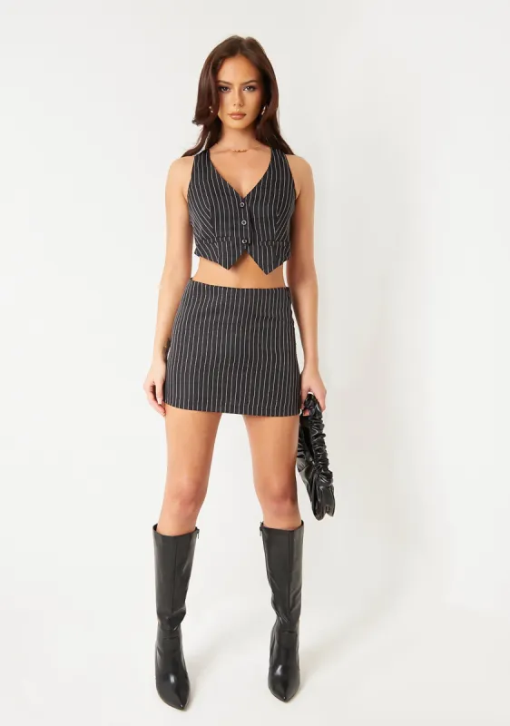 Hazel Black Pinstripe Mini Skirt made by Missy Empire