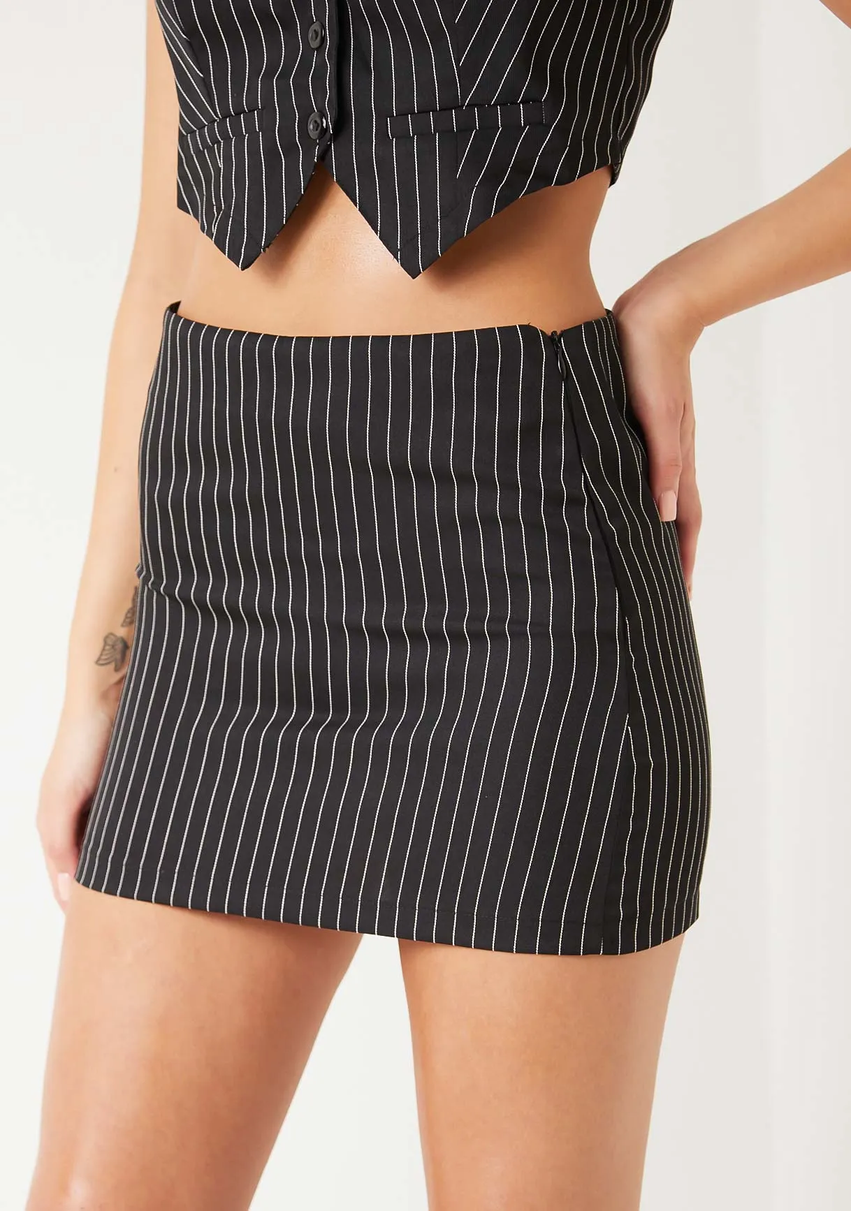 Hazel Black Pinstripe Mini Skirt sold by Missy Empire product image thumbnail 3