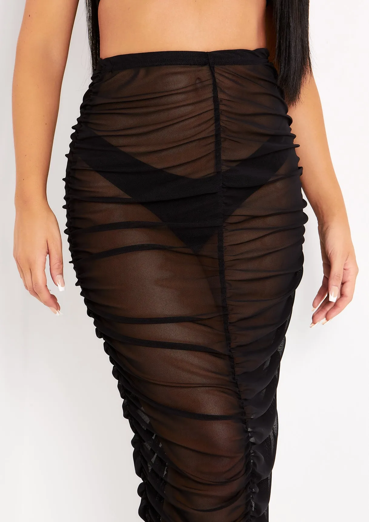 Siobhan Black Mesh Ruched Midi Skirt sold by Missy Empire product image thumbnail 4