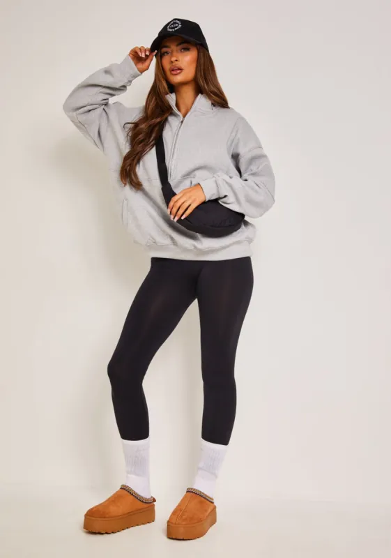 Roxy Light Grey Premium Ribbed Panelled Half Zip Sweatshirt sold by Missy Empire