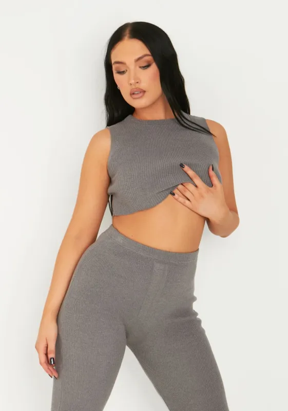 Zamia Charcoal Knitted Sleeveless Crop Top sold by Missy Empire