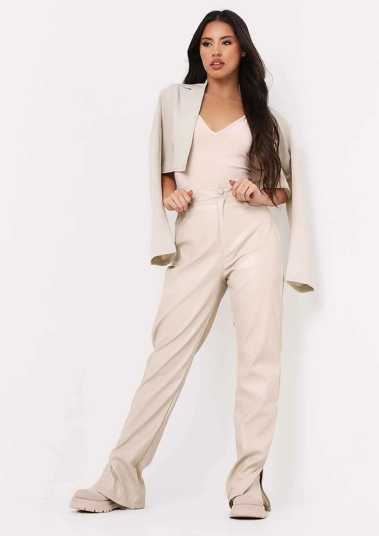 Sidra Stone Smooth Plunge Strappy Bodysuit sold by Missy Empire product image thumbnail 4