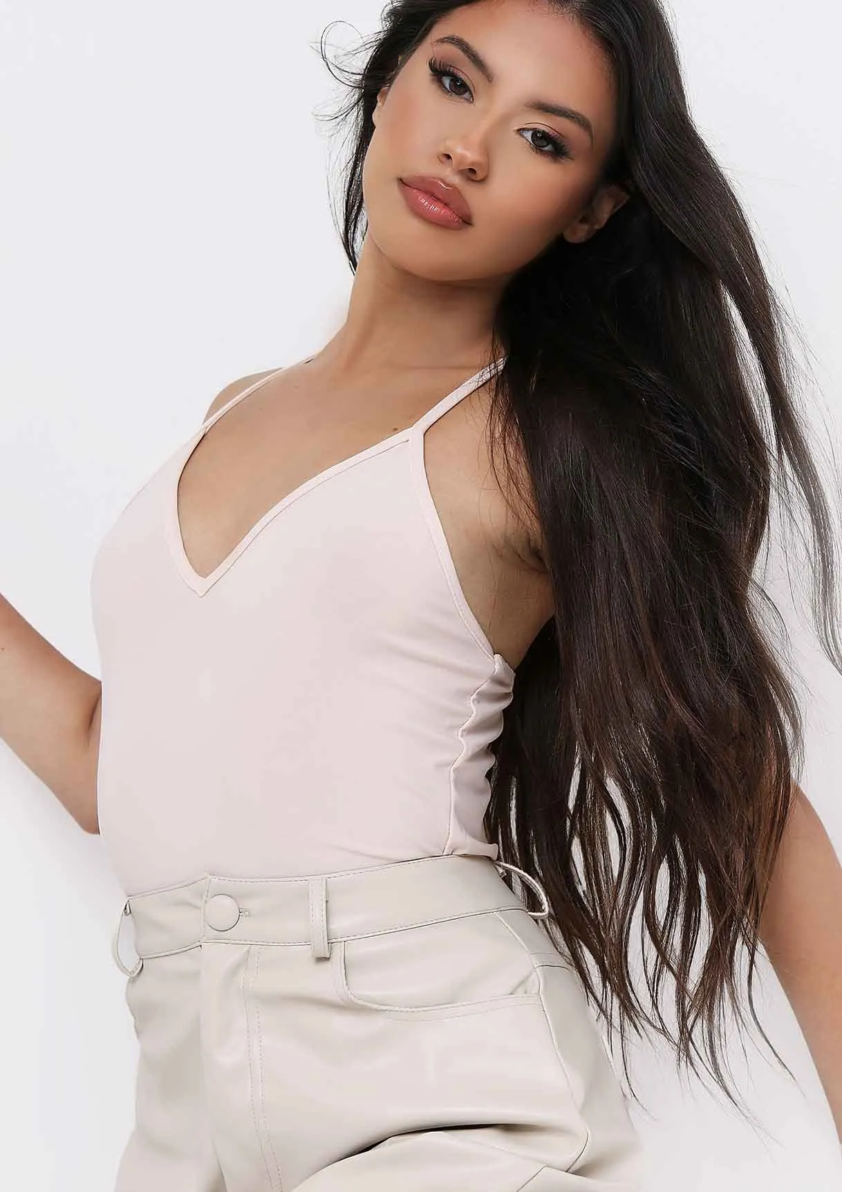 Sidra Stone Smooth Plunge Strappy Bodysuit sold by Missy Empire product image thumbnail 2