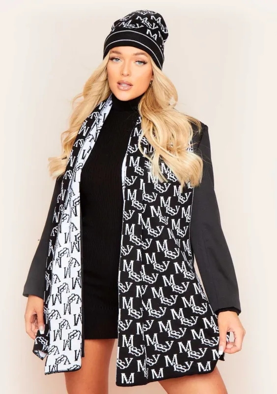 Eleanor Black Missy Empire Print Oversized Long Knitted Scarf made by Missy Empire