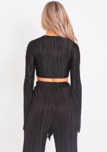Alice Black Plisse Wrap Tie Crop Top sold by Missy Empire