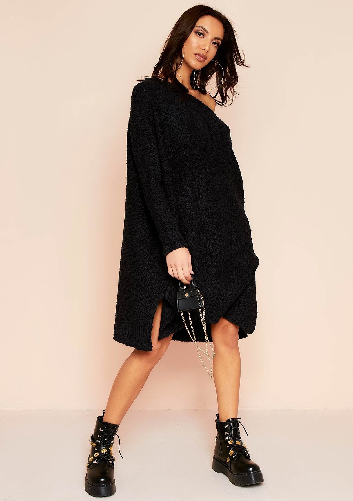 Tia Black Soft Knit Jumper Dress sold by Missy Empire product image thumbnail 2
