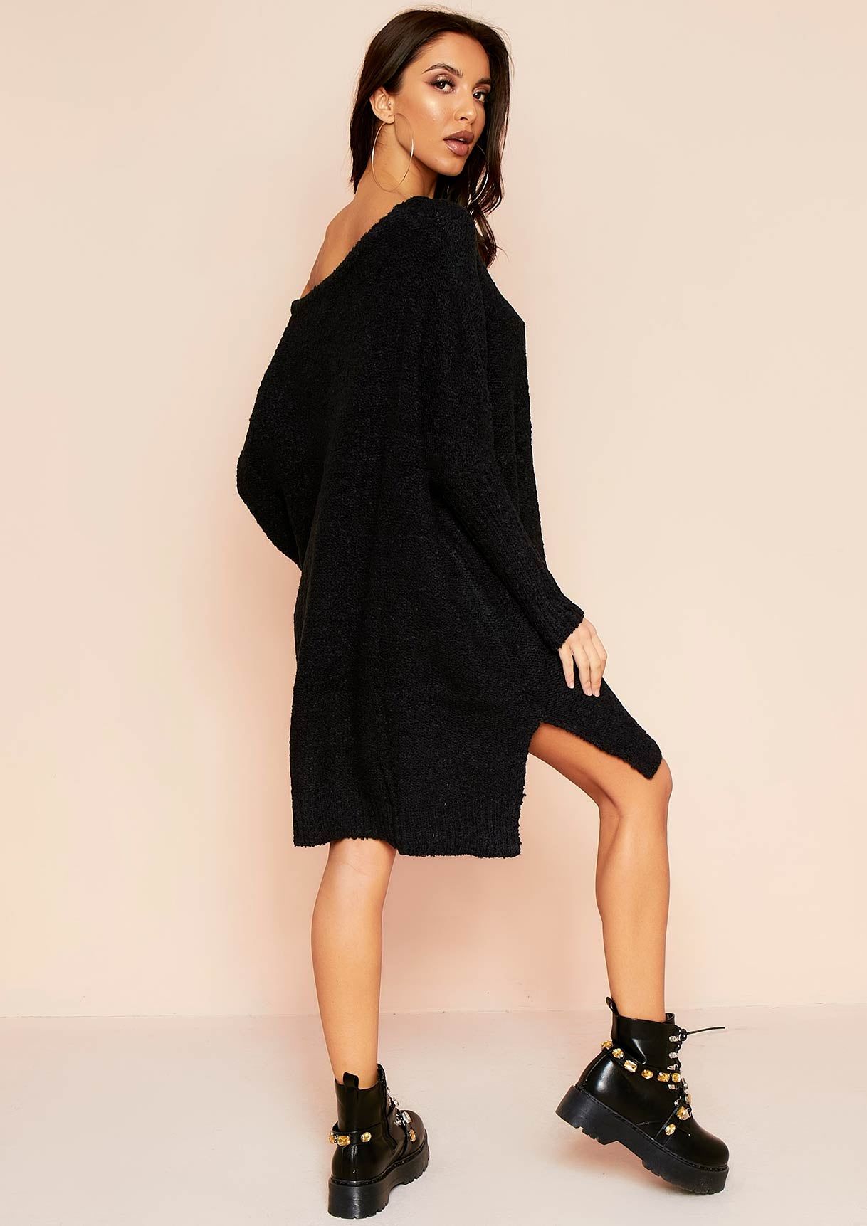 Tia Black Soft Knit Jumper Dress sold by Missy Empire product image thumbnail 4