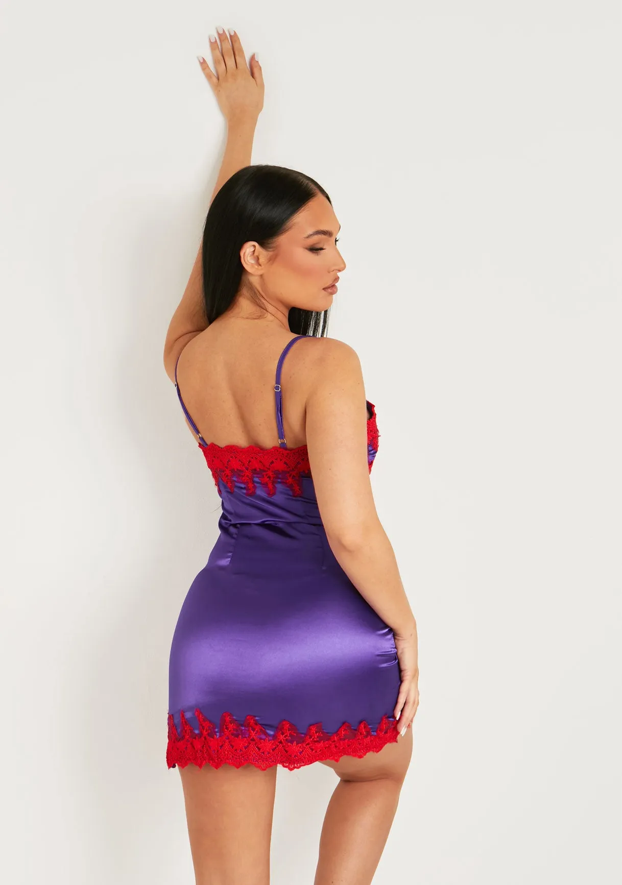 Dionne Purple Lace Detail Satin Dress With Slit sold by Missy Empire product image thumbnail 3