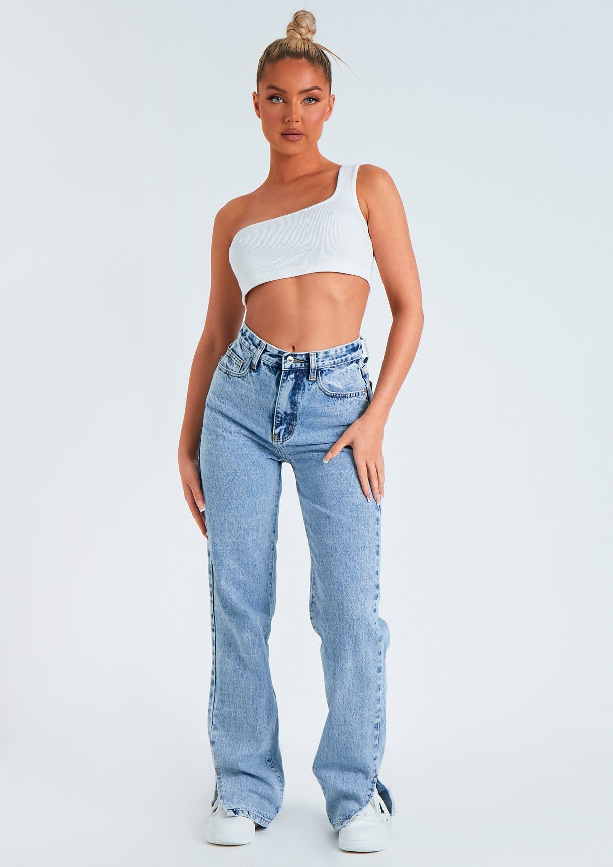 Perrie Denim Acid Wash Straight Leg Split Detail Jeans sold by Missy Empire