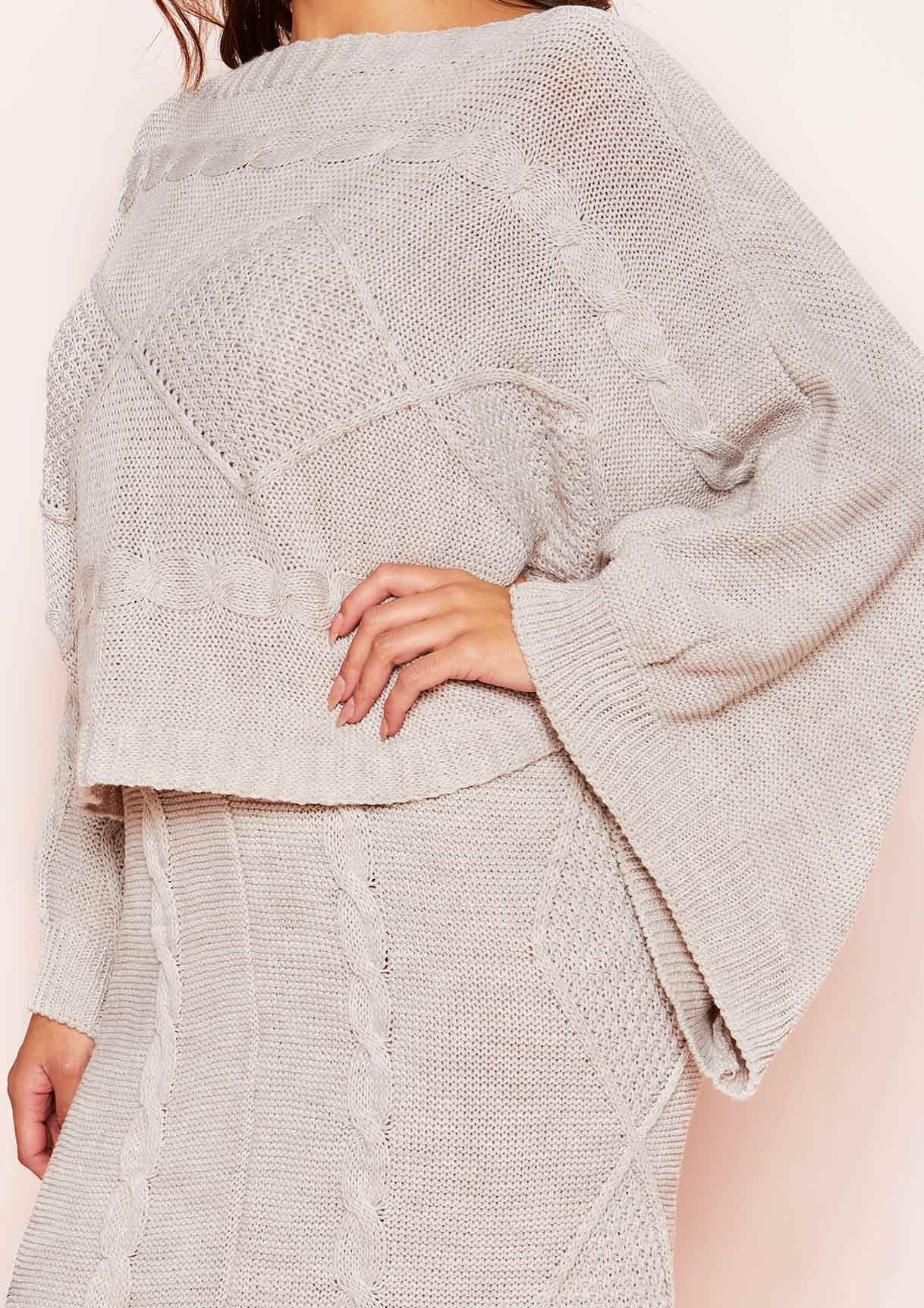 Abbey Beige Cable Knit Wide Sleeve Co-ord Set sold by Missy Empire product image thumbnail 4