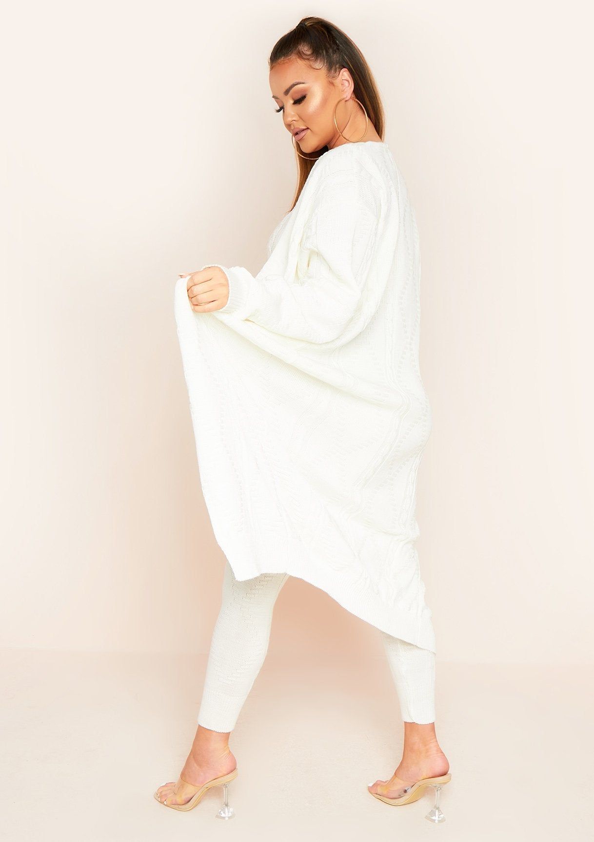 Rocha Cream Cable Knitted Long Oversized Cardigan sold by Missy Empire product image thumbnail 2