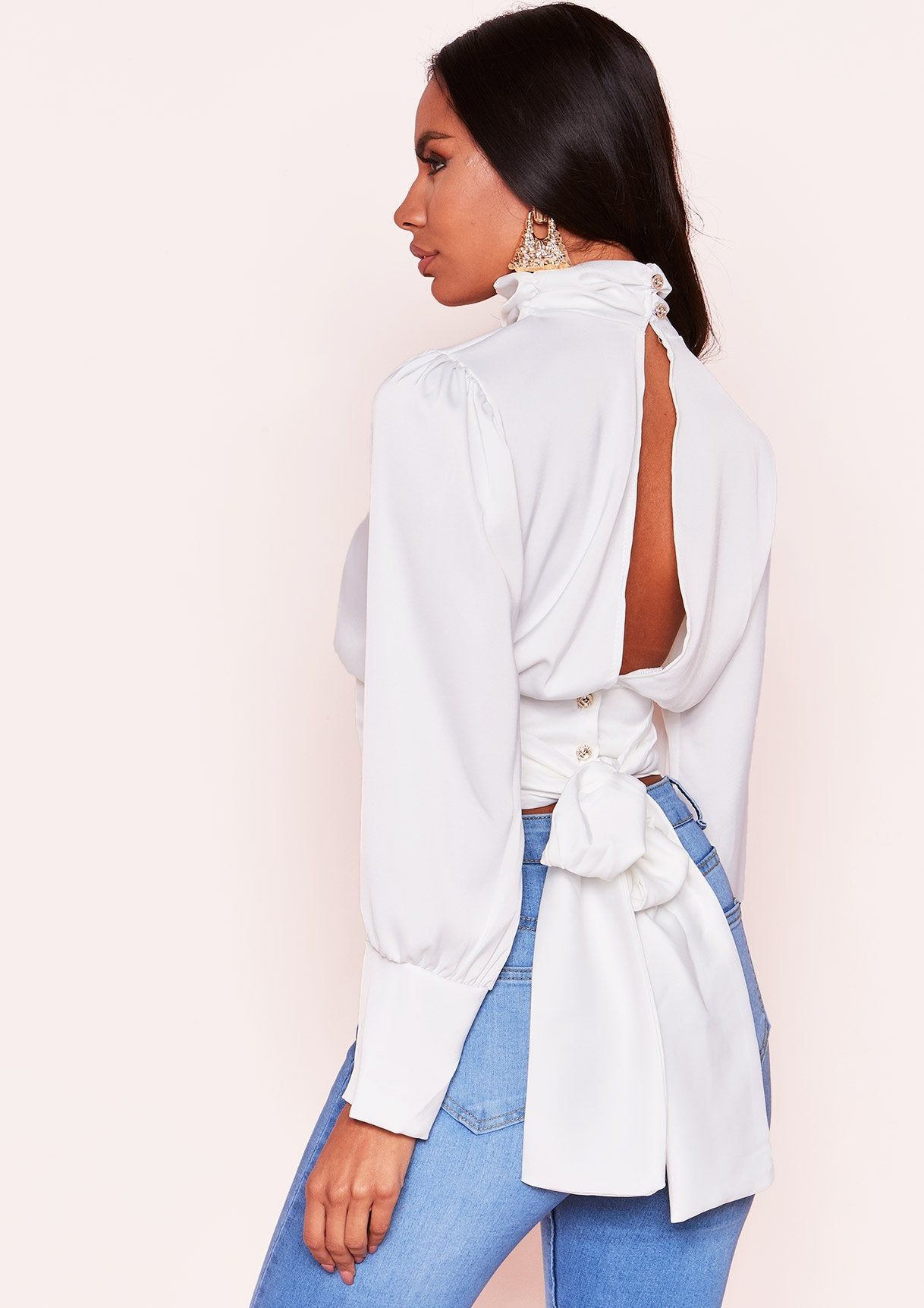 Linda White Satin Cut Out Tie Back Top sold by Missy Empire product image thumbnail 2