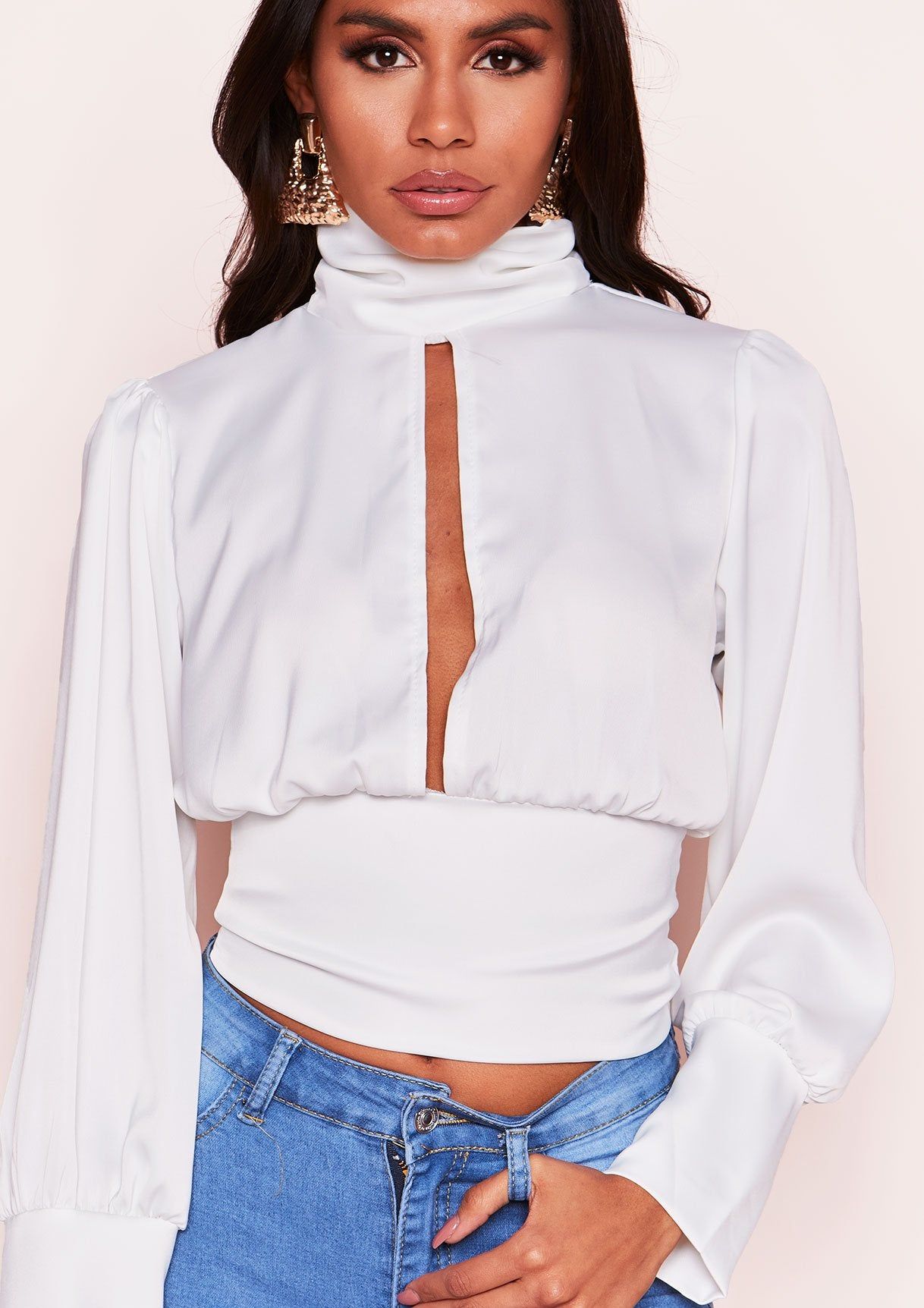 Linda White Satin Cut Out Tie Back Top sold by Missy Empire product image thumbnail 4