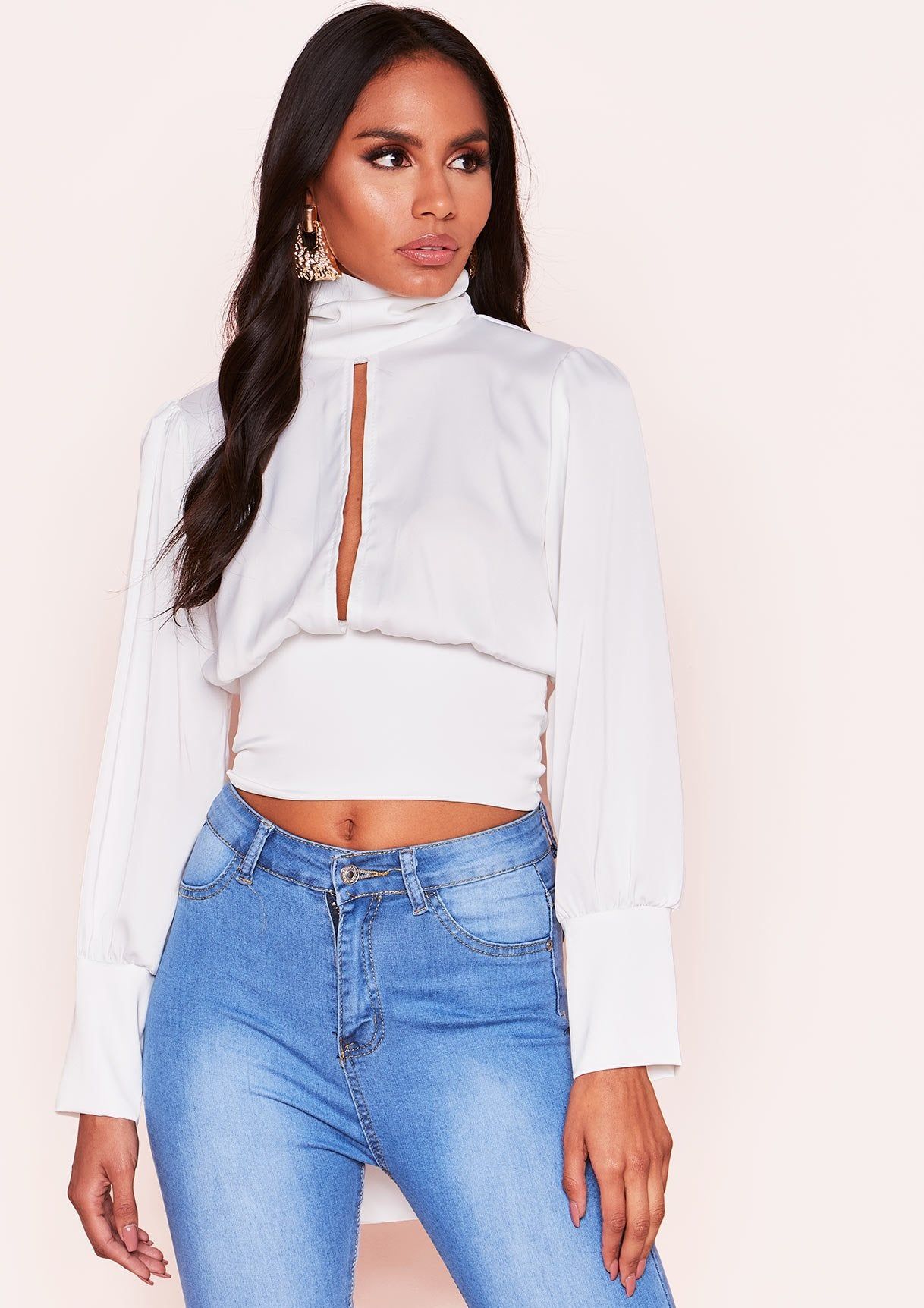 Linda White Satin Cut Out Tie Back Top sold by Missy Empire