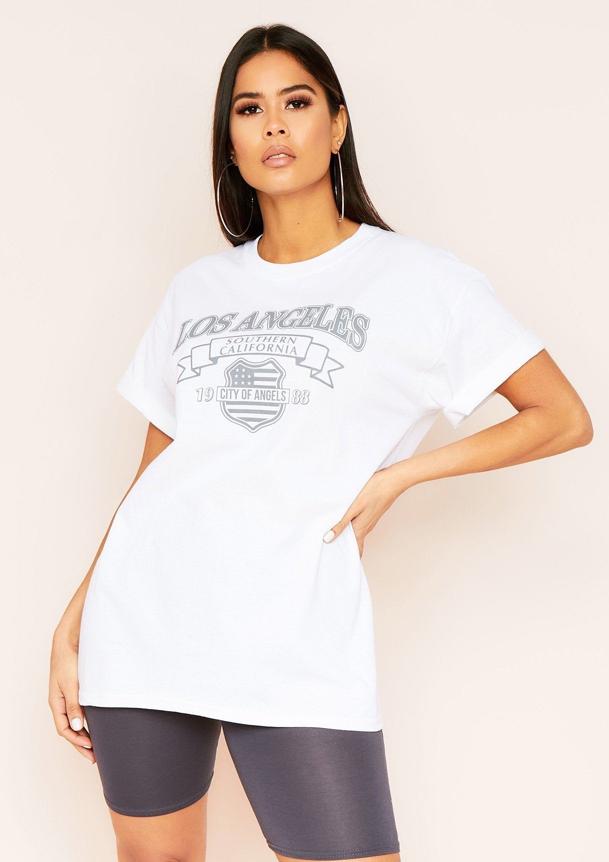 Sana White Los Angeles Slogan Graphic Oversized T-Shirt sold by Missy Empire
