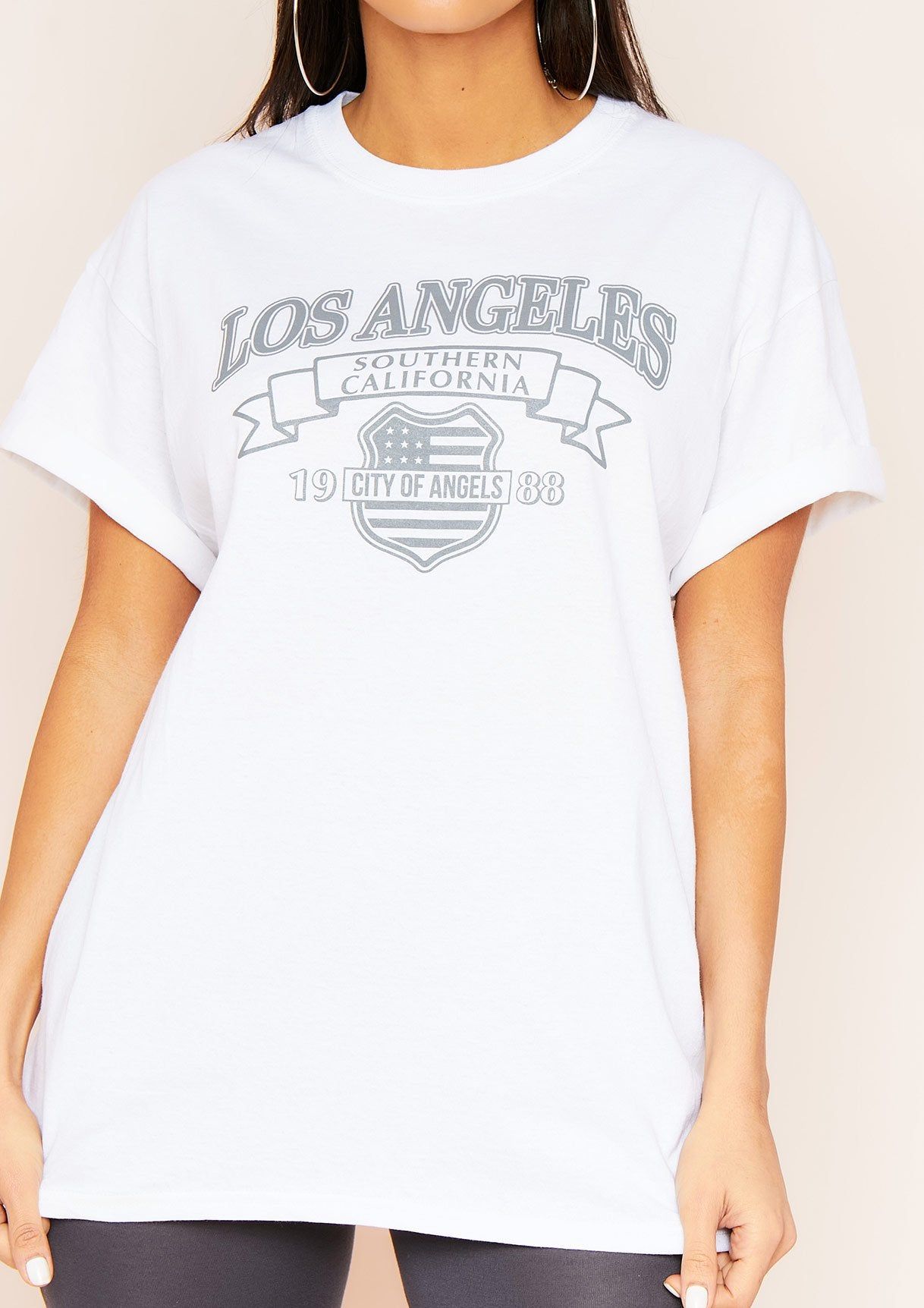 Sana White Los Angeles Slogan Graphic Oversized T-Shirt sold by Missy Empire product image thumbnail 3