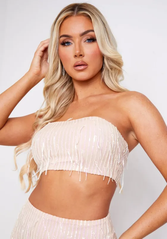 Athena Gold Tassel Sequin Bandeau Top sold by Missy Empire