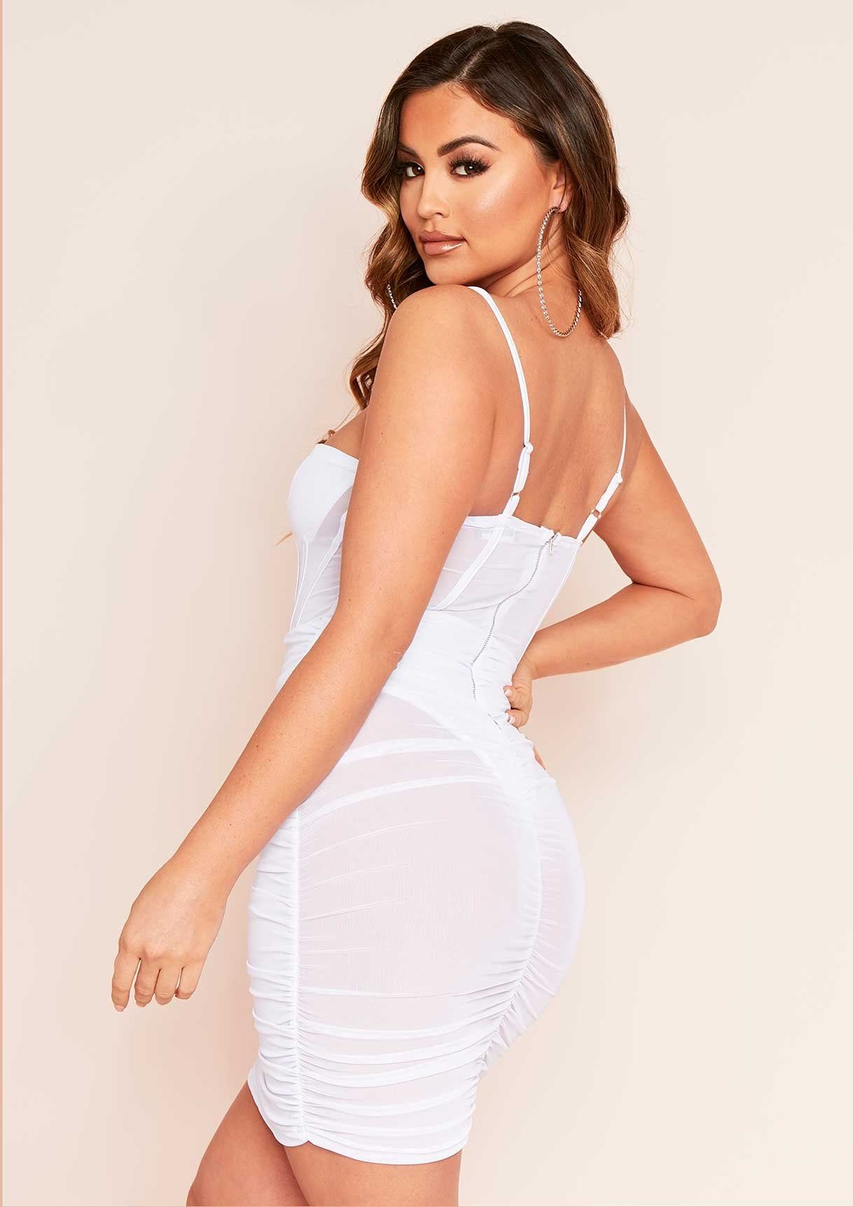 Zooey White Ruched Mesh Bodycon Dress sold by Missy Empire product image thumbnail 2