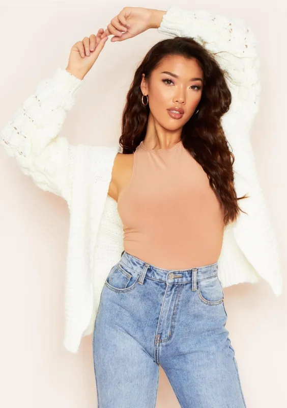Siyana Cream Bobble Sleeve Oversized Cropped Knitted Cardigan sold by Missy Empire