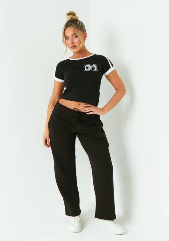Layla Black Contrast Side Stripe Wide Leg Jogger sold by Missy Empire