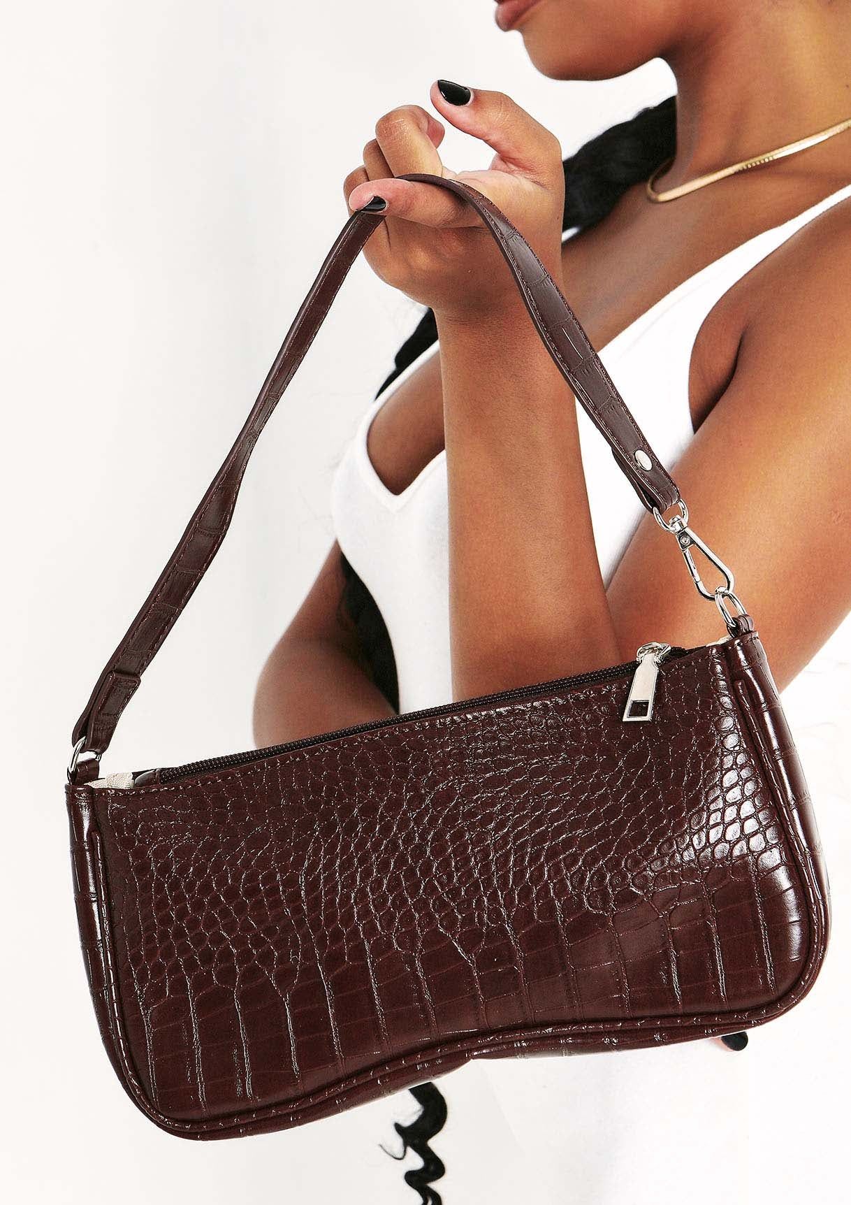 Eve Chocolate Croc Print Shoulder Bag sold by Missy Empire product image thumbnail 2