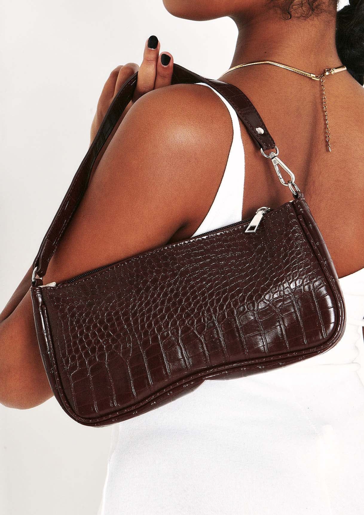 Eve Chocolate Croc Print Shoulder Bag sold by Missy Empire product image thumbnail 3