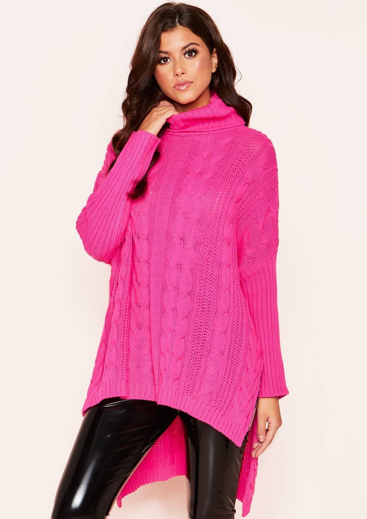 Dani Hot Pink Cable Knit Roll Neck Jumper sold by Missy Empire product image thumbnail 2