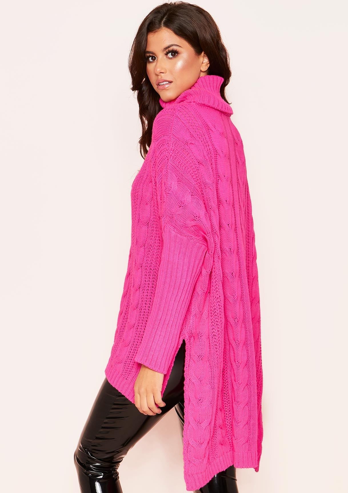 Dani Hot Pink Cable Knit Roll Neck Jumper sold by Missy Empire product image thumbnail 3