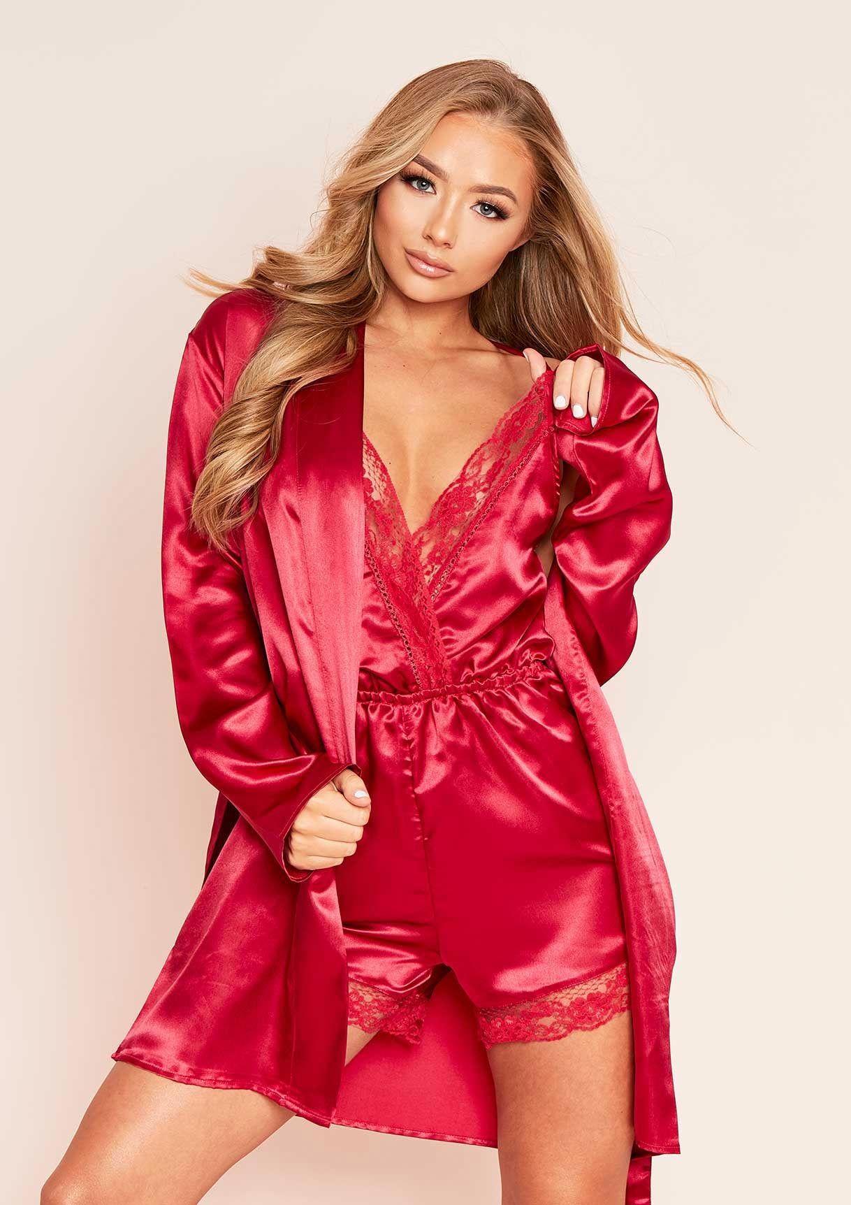 Neelam Red Satin Tie Waist Robe sold by Missy Empire product image thumbnail 3