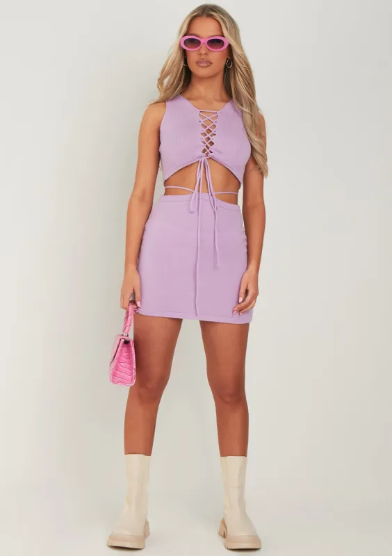 Cindy Lilac Knitted Mini Skirt made by Missy Empire