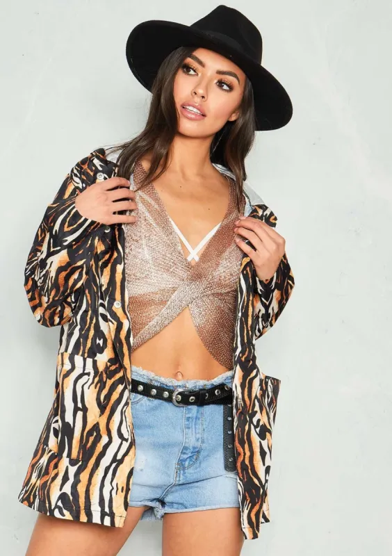 Casey Tiger Print Hooded Jacket sold by Missy Empire