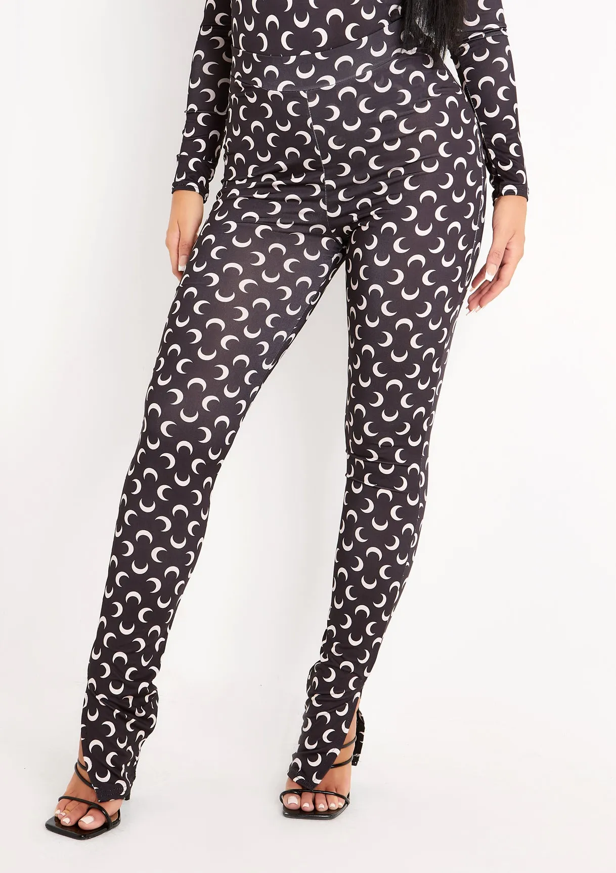 Celia Black Moon Print Split Side Hem High Waisted Leggings sold by Missy Empire product image thumbnail 5