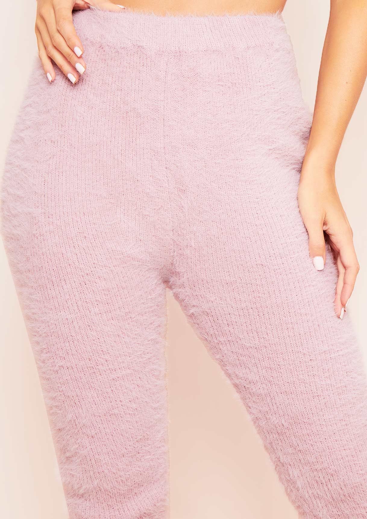 Maisie Mauve Fluffy Thick Knit High Waisted Leggings sold by Missy Empire product image thumbnail 4