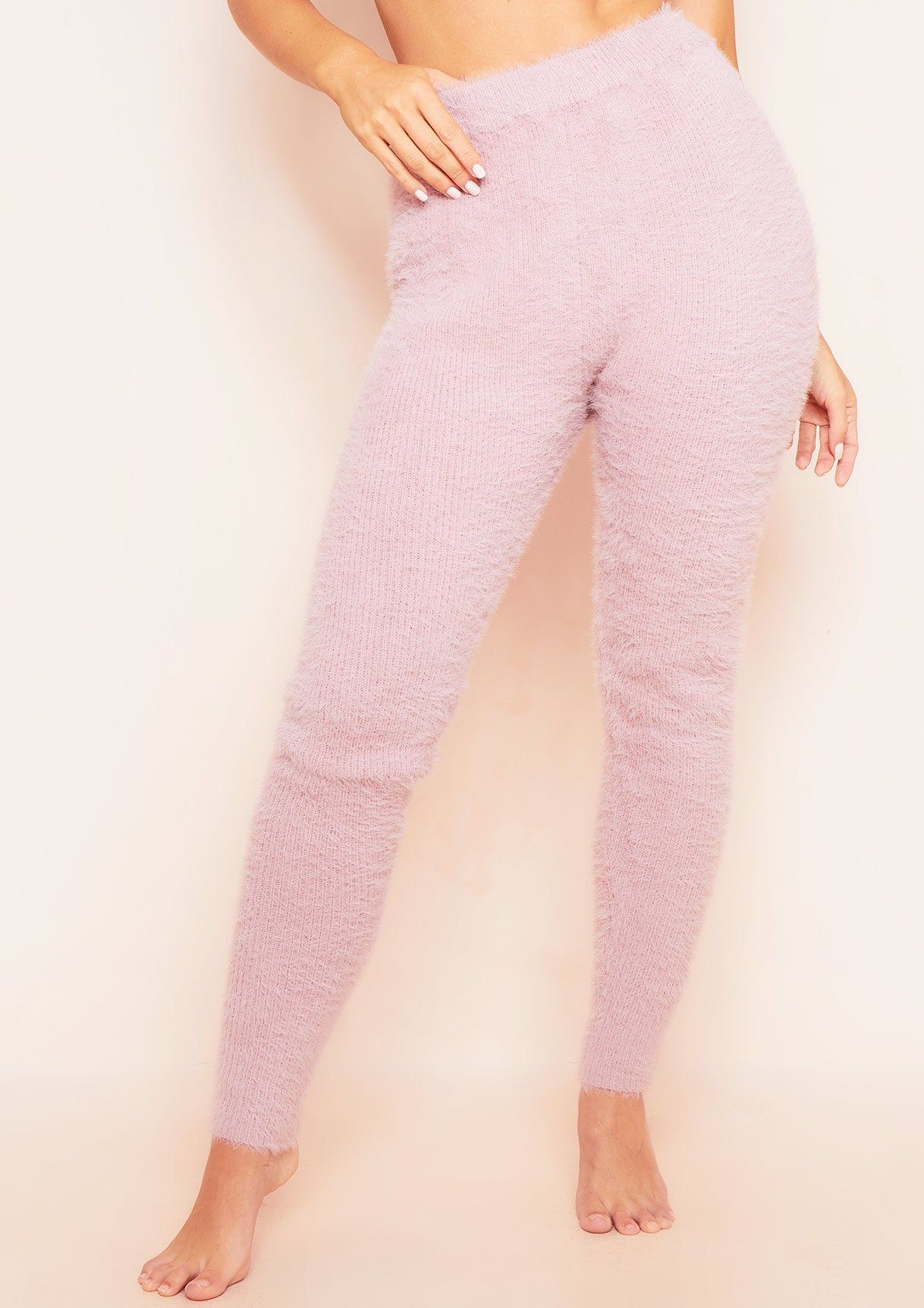 Maisie Mauve Fluffy Thick Knit High Waisted Leggings sold by Missy Empire product image thumbnail 2