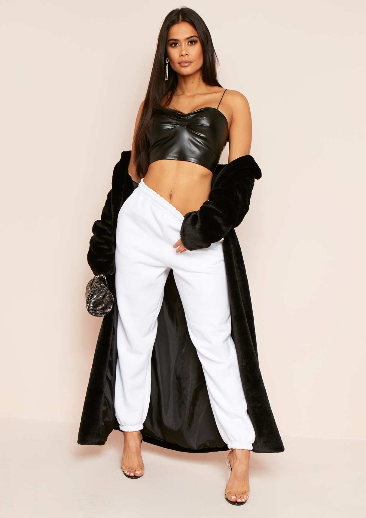 Sierra Black Pleated Faux Leather Crop Top sold by Missy Empire product image thumbnail 2