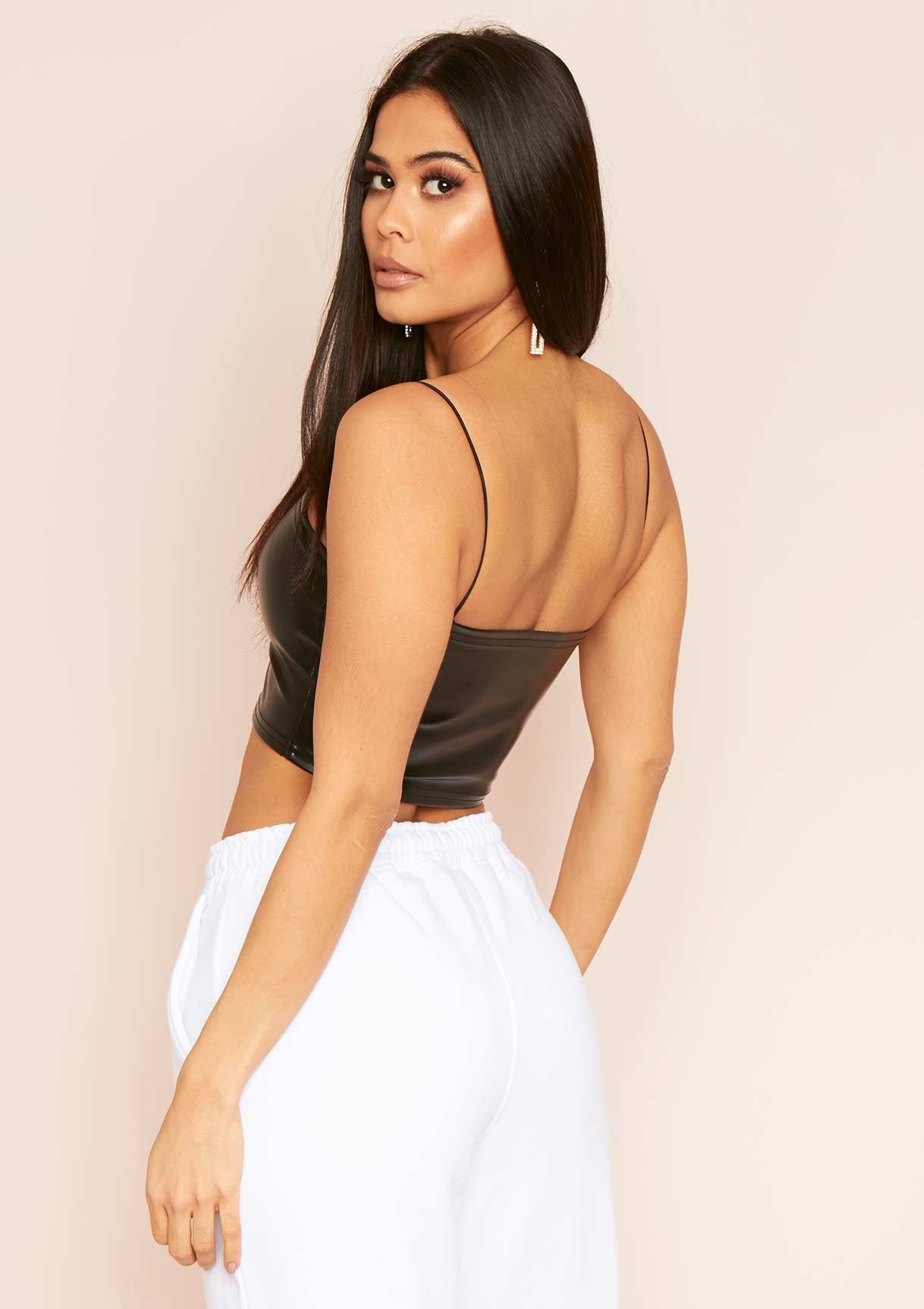 Sierra Black Pleated Faux Leather Crop Top sold by Missy Empire product image thumbnail 4