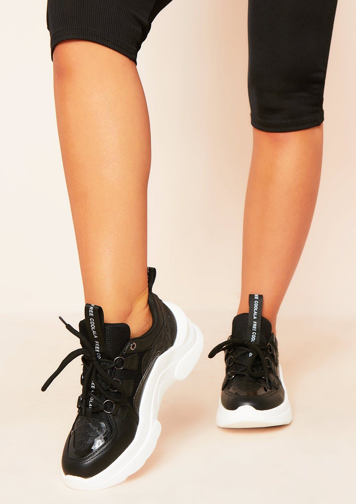 Bella Black Chunky Sole Slogan Trainers sold by Missy Empire product image thumbnail 2