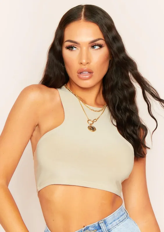 Kandee Beige Extreme Racer Crop Top sold by Missy Empire