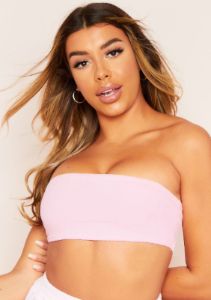 Stormi Baby Pink Velour Bandeau Crop Top sold by Missy Empire