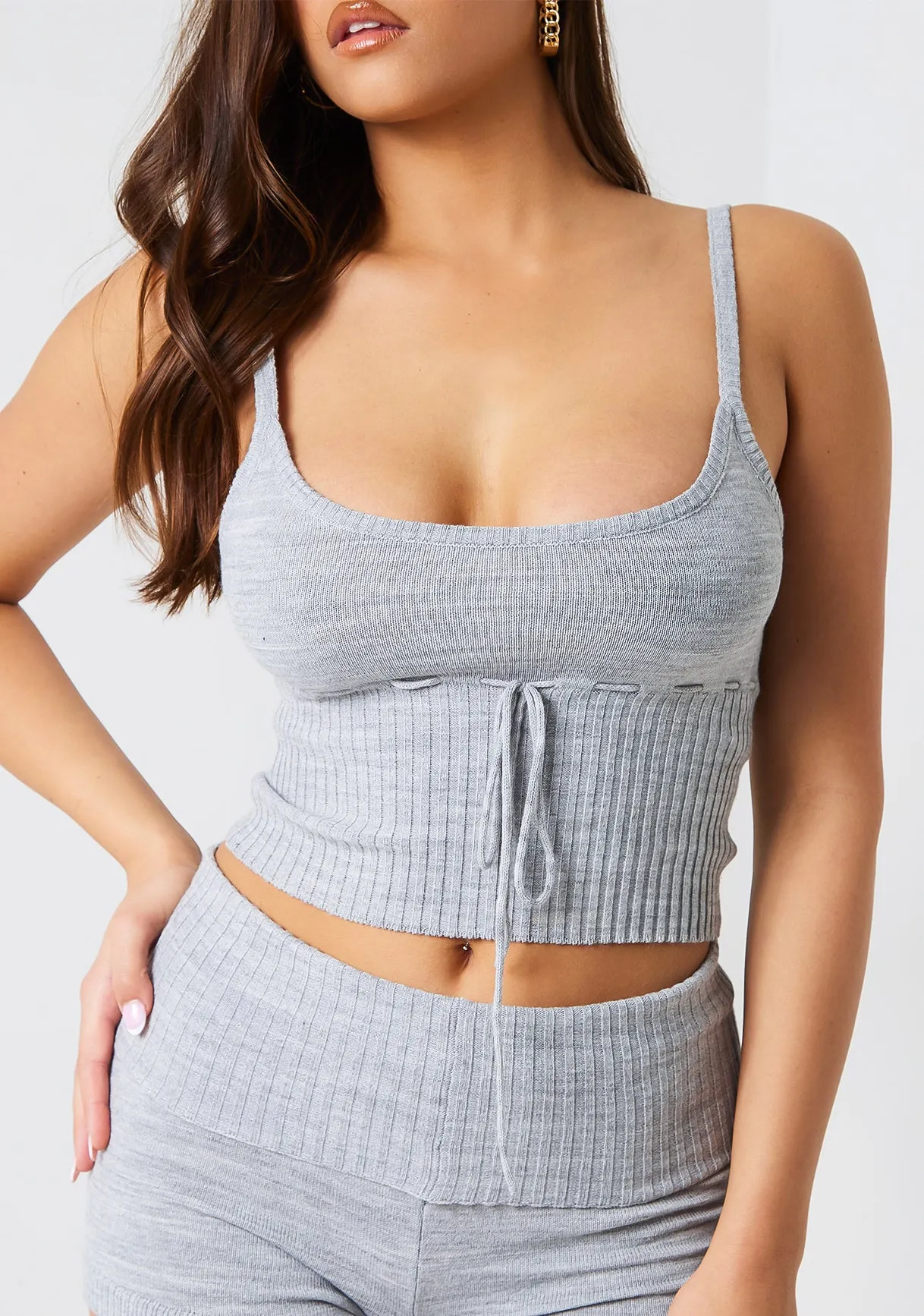 Fallon Grey Knitted Tie Front Cami Top sold by Missy Empire product image thumbnail 4