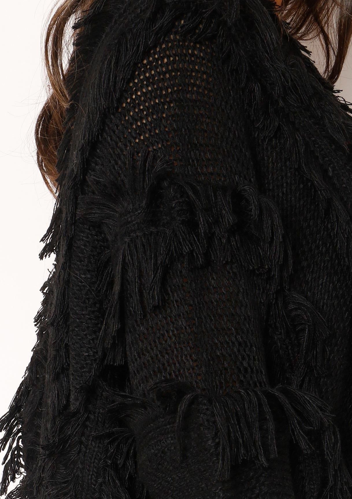 Katarina Black Fringing Cropped Jumper sold by Missy Empire product image thumbnail 3