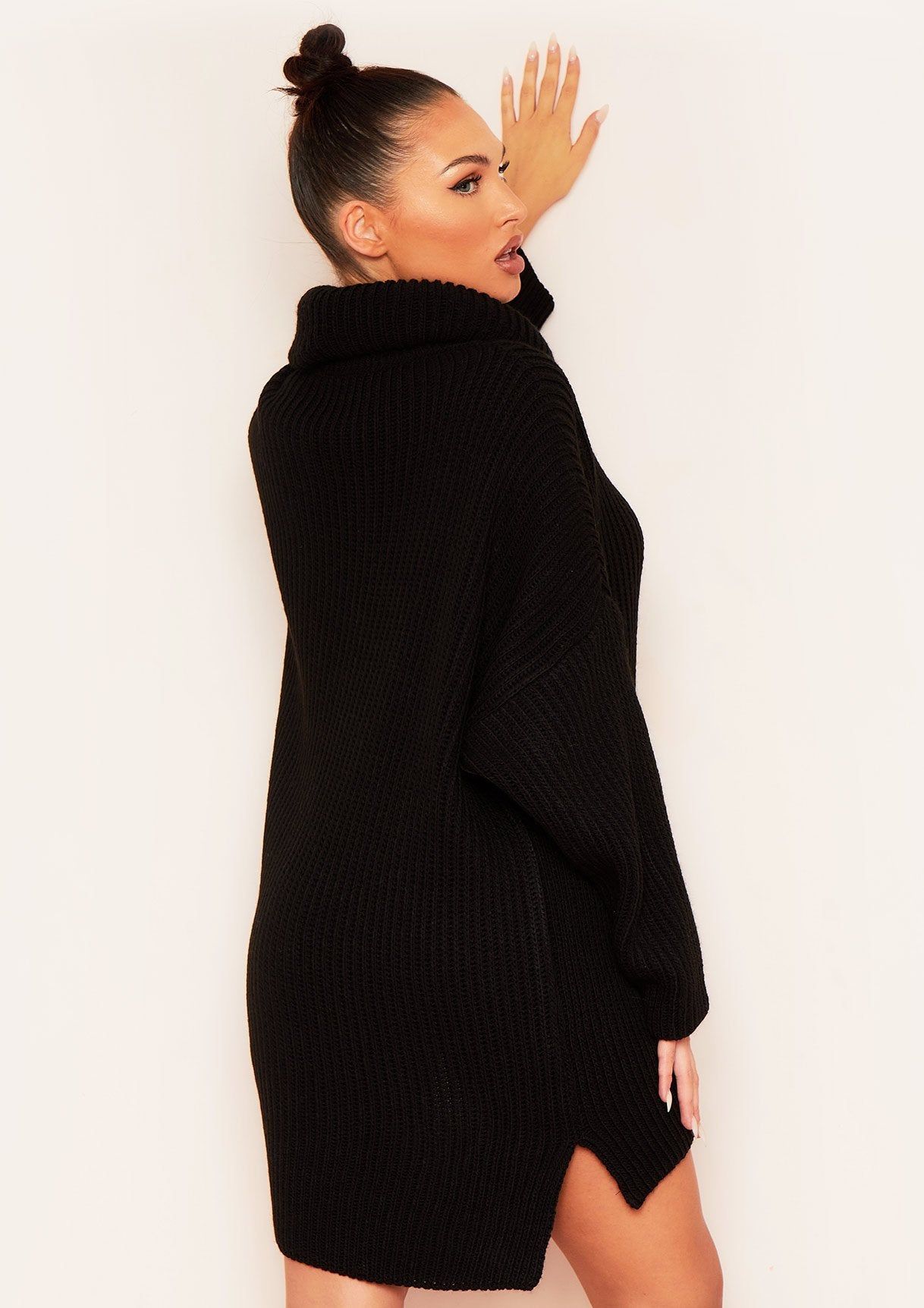 Courtney Black Roll Neck Knitted Dip Hem Jumper Dress sold by Missy Empire product image thumbnail 4